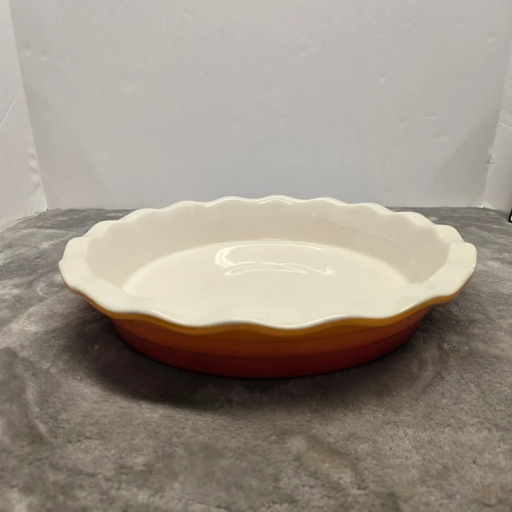 Unbranded Ombre Red Orange Ceramic Scalloped Pie Dish Baking Pan 10.5 Inch